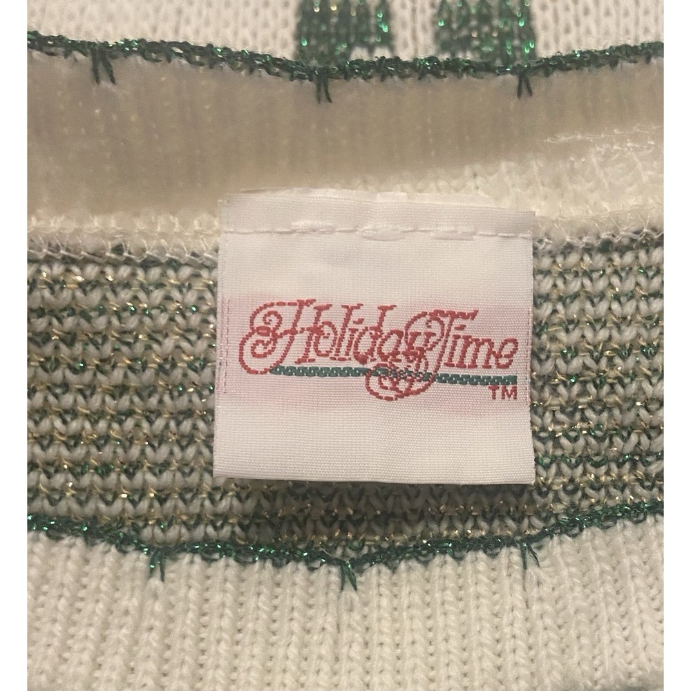 VTG Christmas Sweater S Mistletoe Glitter Ornaments Holiday Bow Gold‎ Green - Picture 5 of 7